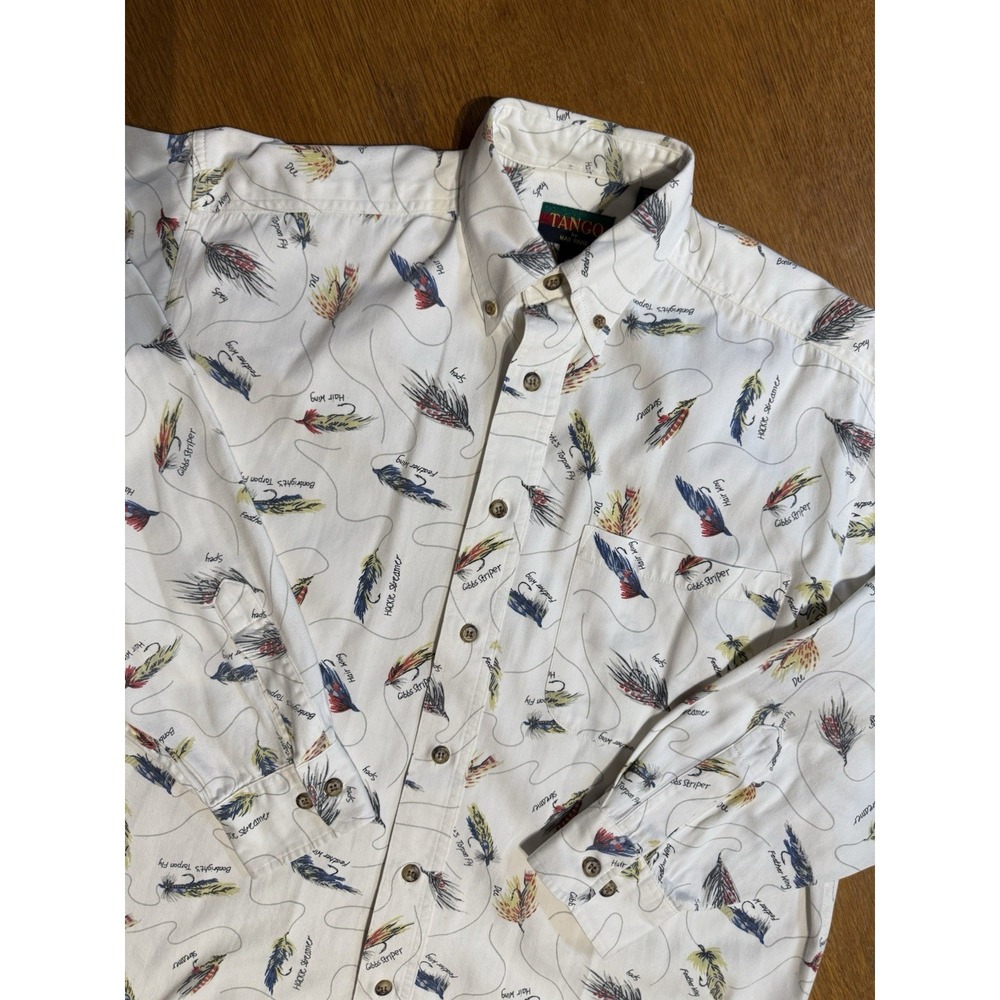 Tango Max Raab Shirt M Fly‎ Fishing Lure Print Button Up Cotton Outdoors